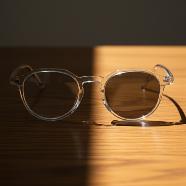 Susan Grey Photochromic Lens Glasses - Clear Geometric TR90 Frame - Lifestyle Susan Grey Photochromic Lens Glasses - Clear Geometric TR90 Frame