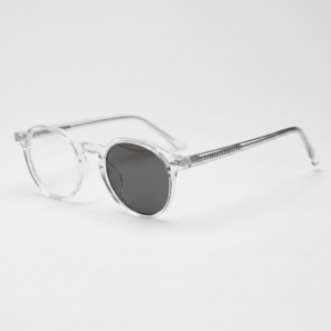Grey Photochromic Glasses - Clear Geometric TR90 Frame - Side View