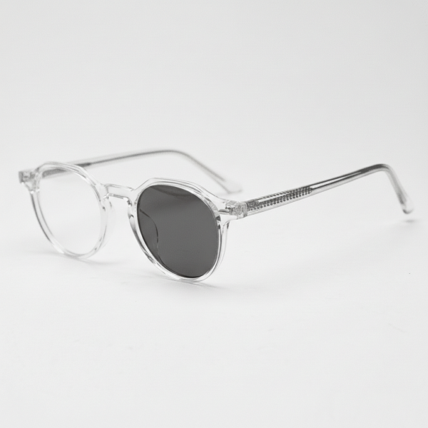 Susan Grey Photochromic Lens Glasses - Clear Geometric TR90 Frame - Side View Susan Grey Photochromic Lens Glasses - Clear Geometric TR90 Frame