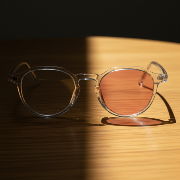Susan Pink Photochromic Lens Glasses - Clear Geometric TR90 Frame - Lifestyle Susan Pink Photochromic Lens Glasses - Clear Geometric TR90 Frame