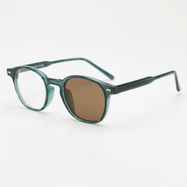 Tina Brown Photochromic Lens Glasses - Green Round TR90 Frame - Side View Tina Brown Photochromic Lens Glasses - Green Round TR90 Frame