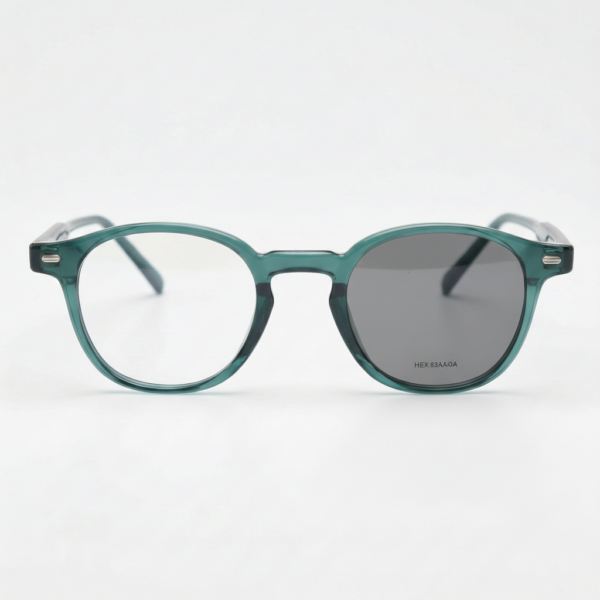 Tina Grey Photochromic Lens Glasses - Green Round TR90 Frame - Front View Tina Grey Photochromic Lens Glasses - Green Round TR90 Frame
