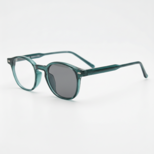 Grey Photochromic Glasses - Green Round TR90 Frame - Side View