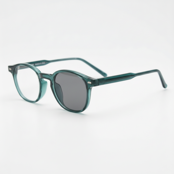 Tina Grey Photochromic Lens Glasses - Green Round TR90 Frame - Side View Tina Grey Photochromic Lens Glasses - Green Round TR90 Frame