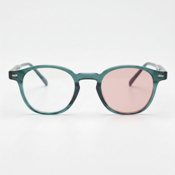 Tina Pink Photochromic Lens Glasses - Green Round TR90 Frame - Front View Tina Pink Photochromic Lens Glasses - Green Round TR90 Frame