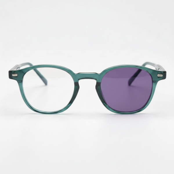 Tina Purple Photochromic Lens Glasses - Green Round TR90 Frame - Front View Tina Purple Photochromic Lens Glasses - Green Round TR90 Frame