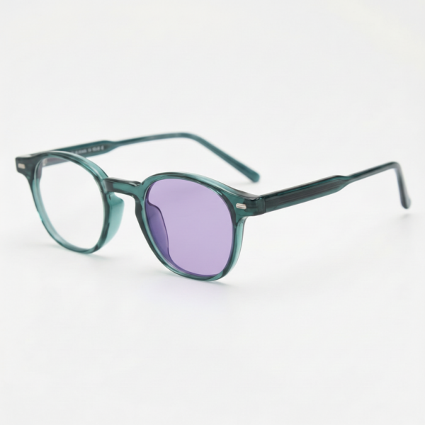 Tina Purple Photochromic Lens Glasses - Green Round TR90 Frame - Side View Tina Purple Photochromic Lens Glasses - Green Round TR90 Frame