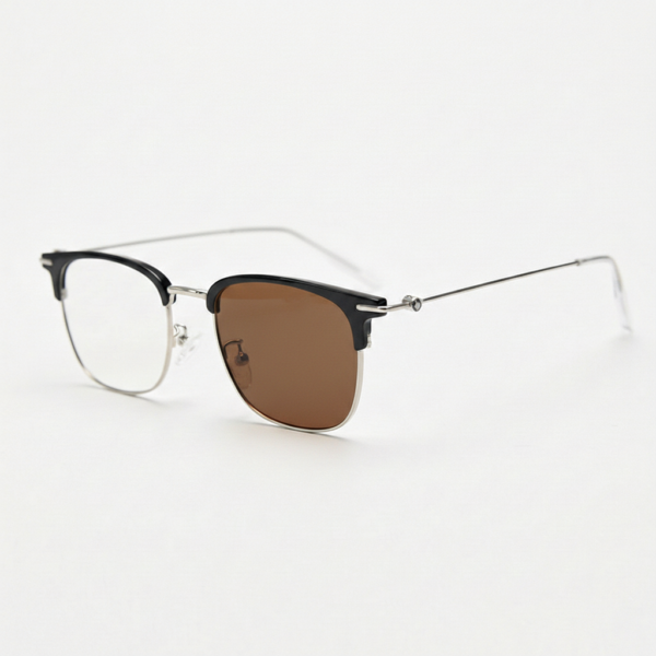 Vicky Brown Photochromic Lens Glasses - Silver Browline TR90 Frame - Side View Vicky Brown Photochromic Lens Glasses - Silver Browline TR90 Frame