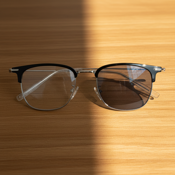 Vicky Grey Photochromic Lens Glasses - Silver Browline TR90 Frame - Lifestyle Vicky Grey Photochromic Lens Glasses - Silver Browline TR90 Frame