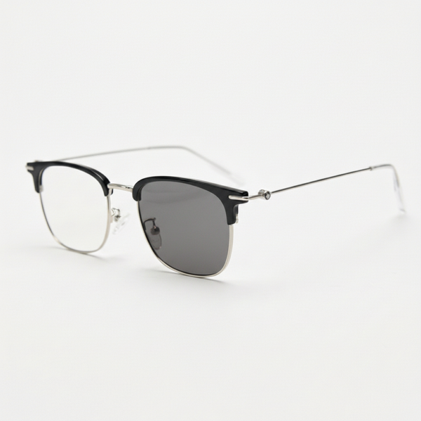 Vicky Grey Photochromic Lens Glasses - Silver Browline TR90 Frame - Side View Vicky Grey Photochromic Lens Glasses - Silver Browline TR90 Frame
