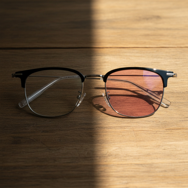 Vicky Pink Photochromic Lens Glasses - Silver Browline TR90 Frame - Lifestyle Vicky Pink Photochromic Lens Glasses - Silver Browline TR90 Frame