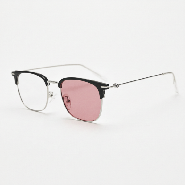 Vicky Pink Photochromic Lens Glasses - Silver Browline TR90 Frame - Side View Vicky Pink Photochromic Lens Glasses - Silver Browline TR90 Frame