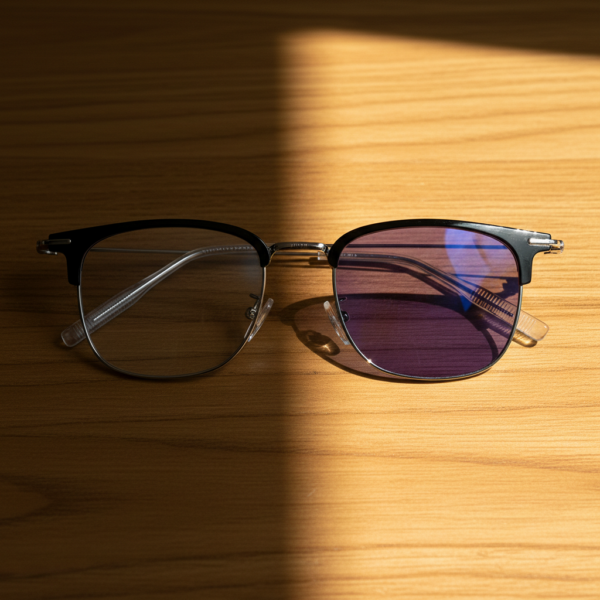 Vicky Purple Photochromic Lens Glasses - Silver Browline TR90 Frame - Lifestyle Vicky Purple Photochromic Lens Glasses - Silver Browline TR90 Frame