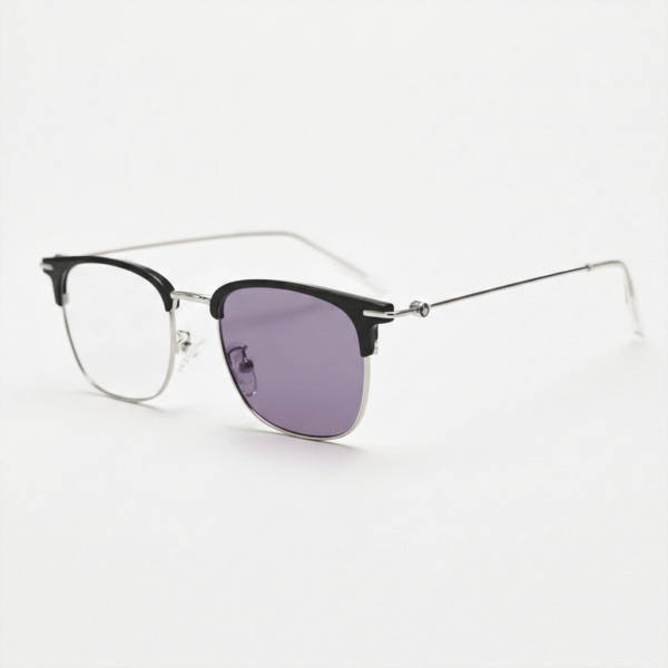Vicky Purple Photochromic Lens Glasses - Silver Browline TR90 Frame - Side View Vicky Purple Photochromic Lens Glasses - Silver Browline TR90 Frame