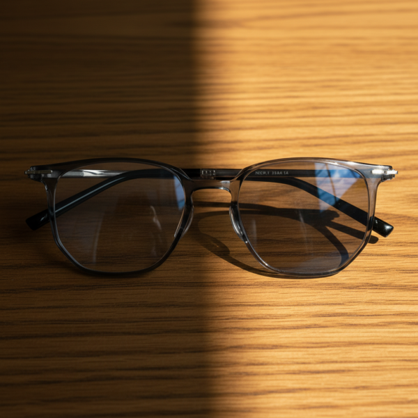 Yetta Grey Photochromic Lens Glasses - Transparent gray Geometric TR90 Frame - Lifestyle Yetta Grey Photochromic Lens Glasses - Transparent gray Geometric TR90 Frame