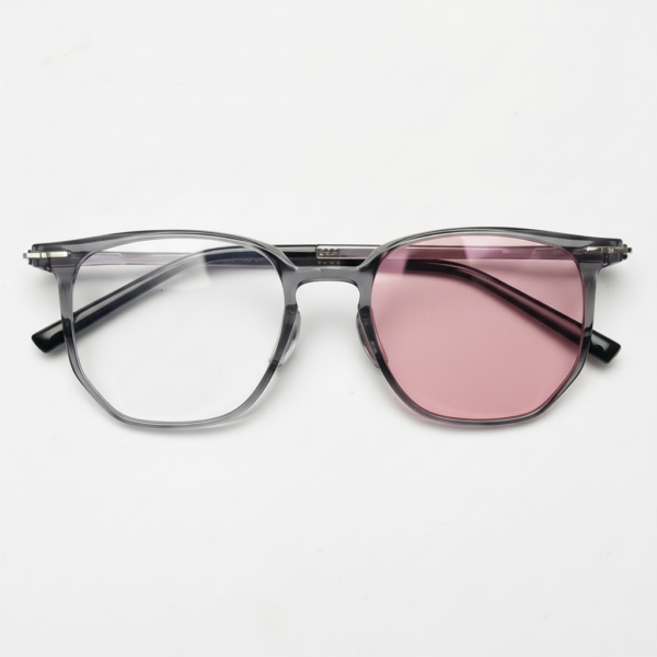 Yetta Pink Photochromic Lens Glasses - Transparent gray Geometric TR90 Frame