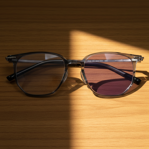 Yetta Purple Photochromic Lens Glasses - Transparent gray Geometric TR90 Frame - Lifestyle Yetta Purple Photochromic Lens Glasses - Transparent gray Geometric TR90 Frame