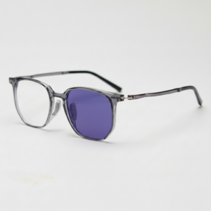 Purple Photochromic Glasses - Transparent Gray Geometric TR90 Frame - Side View Purple Photochromic Glasses - Transparent Gray Geometric TR90 Frame - Side View