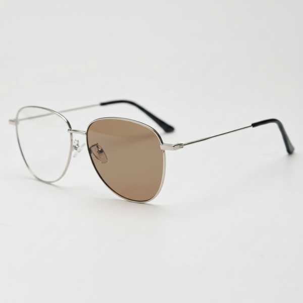 Zoe Brown Photochromic Lens Glasses - Silver Aviator Metal Frame - Side View Zoe Brown Photochromic Lens Glasses - Silver Aviator Metal Frame