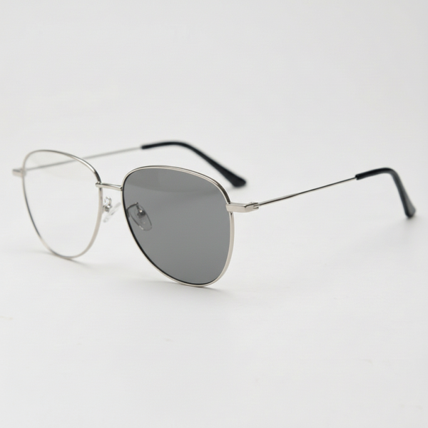 Zoe Grey Photochromic Lens Glasses - Silver Aviator Metal Frame - Side View Zoe Grey Photochromic Lens Glasses - Silver Aviator Metal Frame