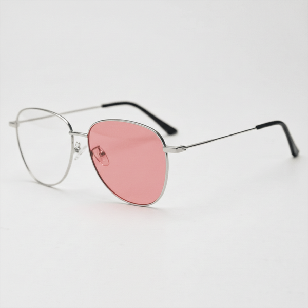 Zoe Pink Photochromic Lens Glasses - Silver Aviator Metal Frame - Side View Zoe Pink Photochromic Lens Glasses - Silver Aviator Metal Frame